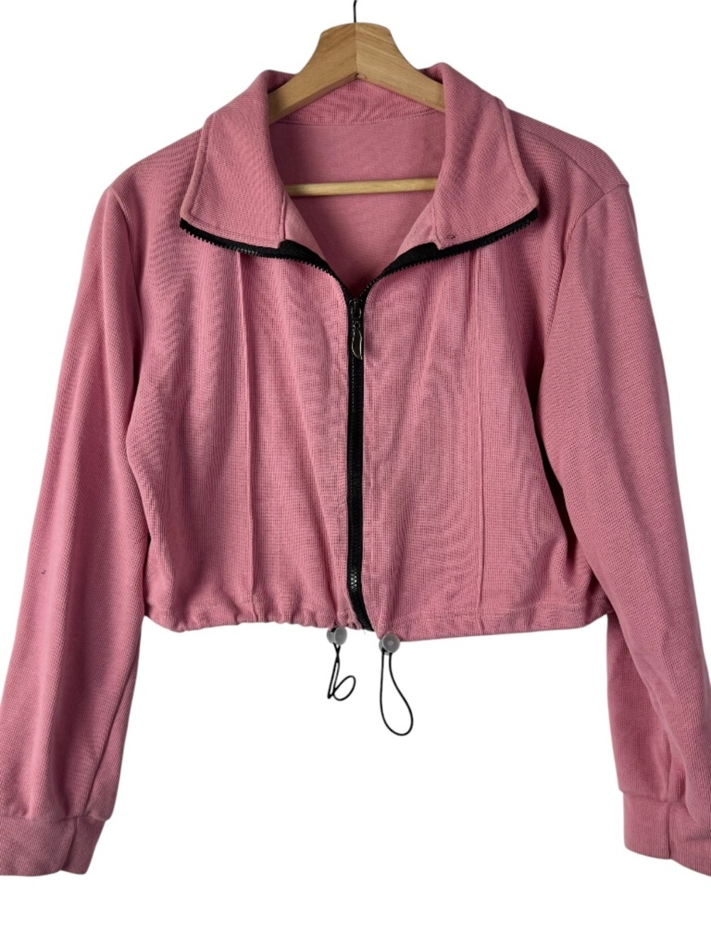 Boutique Pink Ribbed Knit Cropped Full Zip Sweatshirt L